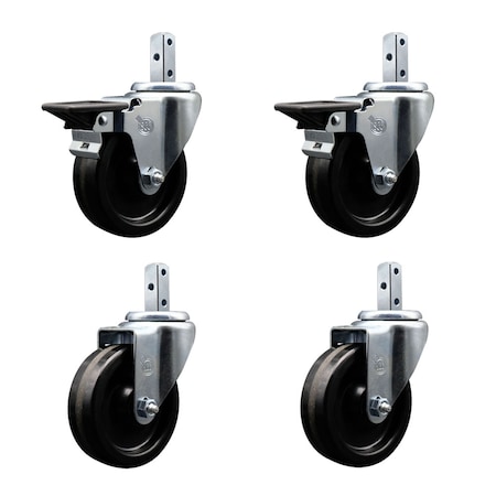 Service Caster 4'' Phenolic Wheel Swivel 3/4'' Square Stem Caster Set 2 Brakes, 4PK SCC-SQ20S414-PHS-PLB-34-2-S-2